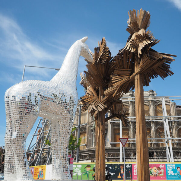 Christchurch Stands Tall Mirrored Giraffe Sculpture